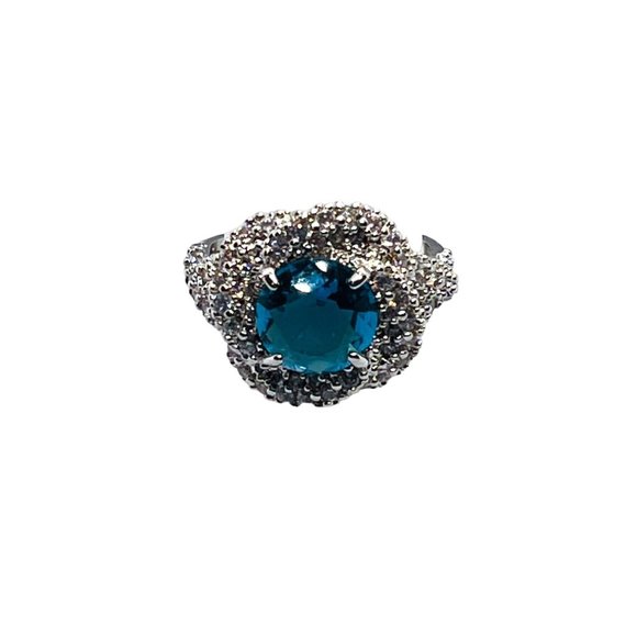 Bomb Party Ring , size 6, blue stone on a silver band, NWOT - Picture 3 of 4